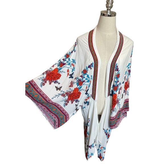 Flying Tomato Boho Floral Kimono Cardigan M/L Open Front Rayon Festival Duster - Picture 7 of 8